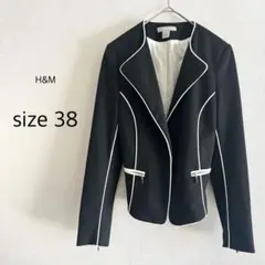 【H&M】 テーラードジャケット ブラック 38 オープンフロント 肩パッド
