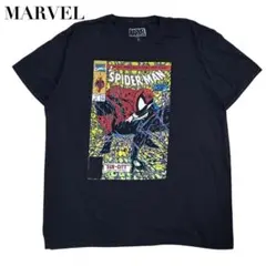 マーベル スパイダーマン Tシャツ アニメT XL ビッグプリント 黒 90s