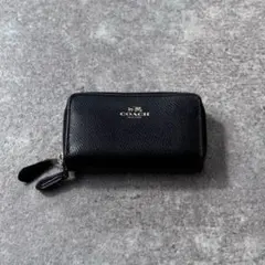 美品 COACH クロスグレイン レザー スモール ダブル ジップ コインケース