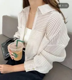 andme シアー長袖ジップシャツジャケット アイボリー Mのサムネイル