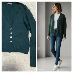 【訳あり】マーガレットハウエル Vネックカーディガン 深緑 カシミヤ100%