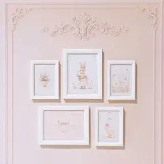 シルバニアサイズ ミニチュア額縁アート5点セット パリ風 ロココ調 （ピンク）