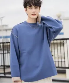 リバーシブル/接結配色ルーズモックニットクルー