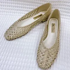 新品 DIANA メッシュ編み フラットシューズ パンプス ゴールド 25.5のサムネイル