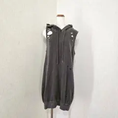Ray Cassin ダメージ加工 ノースリーブフーディワンピース グレー F
