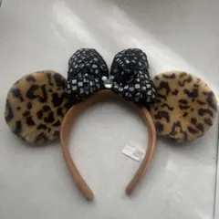 ヒョウ柄耳カチューシャ スパンコールリボン