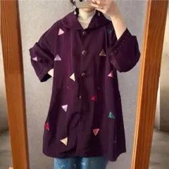 ヴィンテージ レトロ古着 ポップデザインブルゾンコート ライトアウター 紫のサムネイル