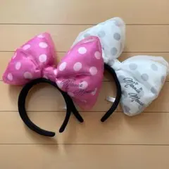 【ビッグリボンカチューシャ】 ミニー チュール ピンク 白 2つ