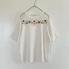 レイカズンフェバリ トップス　カットソー 刺繍 レース　花柄　透け感　白　F