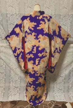 着物 青紫色 お召し 薔薇 大正ロマン アンティーク 身丈149㎝ 裄丈65