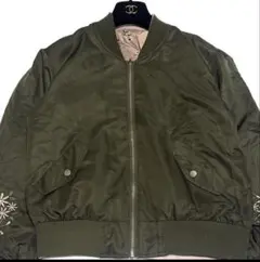 【リバーシブル】刺繍入り MA-1 ブルゾン M オリーブ 2way