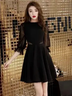 高級感漂う上品ひざ丈ドレス 年中使えるデートやパーティーに最適　結婚式