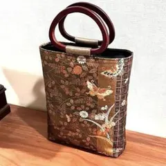帯リメイクバッグ 舞う蝶と扇のトートバッグ（正絹・一点物・和モダン