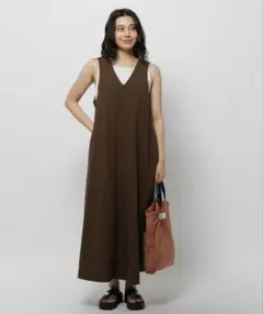 ブラウン ノースリーブ ロングワンピース