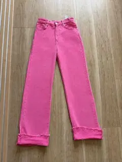 ZARA ピンク ワイドレッグ デニムパンツ