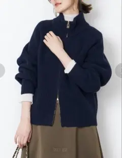 MICA&DEAL/畦ニットハイネックブルゾン/size FREE/ネイビー