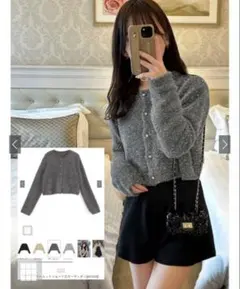 GRL ラメシャギーニットショート丈カーディガン チャコール