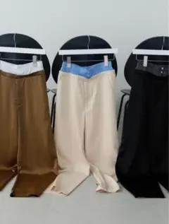 waist layered satin easy slacks