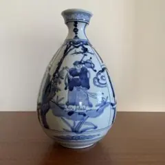 久谷陶泉窯陶印入り青と白の手描き陶器花瓶 九谷青窯 - 久谷陶泉窯陶印入り青と白の手描き陶器