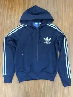 adidas アディダス トレフォイル ジップパーカー ジャージ 短丈　ネイビー
