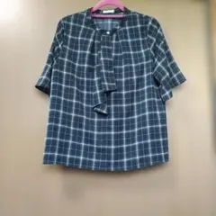 チェック柄 半袖ブラウス ネイビー