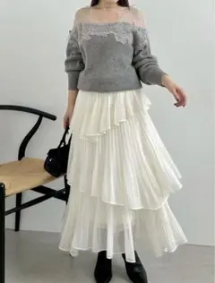 未使用タグ付き SNIDEL プリーツティアードロングスカート