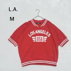 L.A. ロゴプリント 半袖スウェット 赤 M カジュアル 古着風 i5776