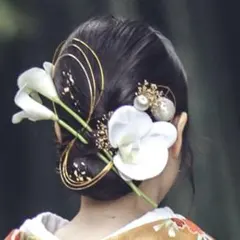 カラーリリー 胡蝶蘭 水引 髪飾り 和装