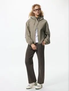 UNIQLO ウォッシャブルニットリブパンツ　ブラウン　丈長め　XXL