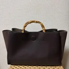 バンブーハンドル ハンドバッグ ダークブラウン　ジャンク品