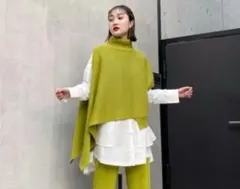 UN3D. ❤️2WAYアシンメトリーニットベスト・ポンチョ ライムグリーン