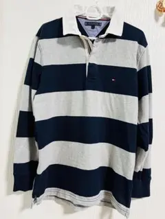 早い者勝ちTOMMY HILFIGER ラガーシャツ Lサイズ ネイビー/グレー