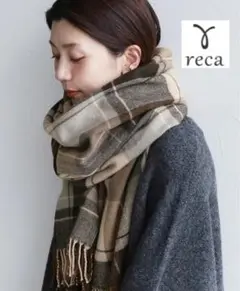 reca レカ チェック柄大判ストール マフラー ベージュ×ブラウン #024