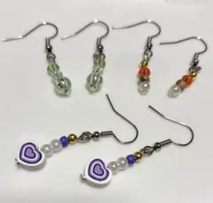 a-0076 ハート型チャームとビーズのピアスセット 3ペア