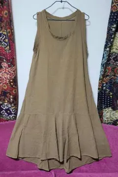 ノースリーブ フレアワンピース ロング丈 ベージュブラウン コットン ナチュラル