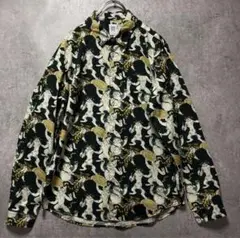 グラニフ×石黒亜矢子 猫柄 シャツ L 総柄 アート カンフー猫　化け猫　ばけ猫
