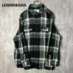 T-2591 LEGEND&SOUL ネルシャツ チェック XL ブラック
