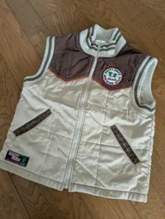 3can4onのベージュ×ブラウンのジップアップベスト 130