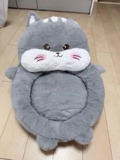 ねこ型 ふわふわクッション グレー 座布団 背もたれクッション