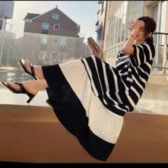 大きいサイズロングワンピース マキシ丈 ボーダーモード系 個性的異素材ゆったり