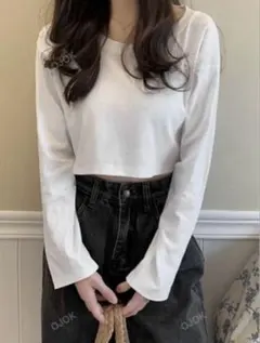 無地柄 ドロップショルダー クロップシャツ