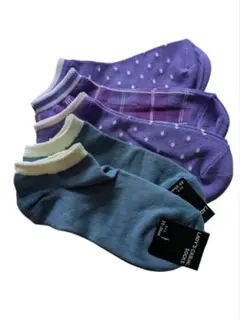 紫系ドット・チェックソックス5足セット