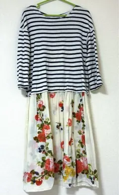 2点セット ストライプ ロングワンピース ペチコート アンダースカート