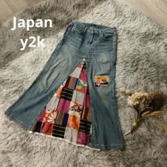 Japan y2k 和柄パッチワーク ロングデニムスカート 67(L相当)のサムネイル