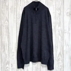 無地 セーター ハーフジップ 長袖 L 灰色 羊毛 お出かけ 美品 シンプル