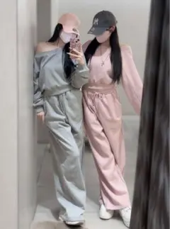 GRL パンツのみ ワンショルスウェット×ワイドパンツセットアップ pm607a