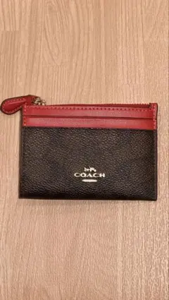 COACH レザー パスケース 茶/赤
