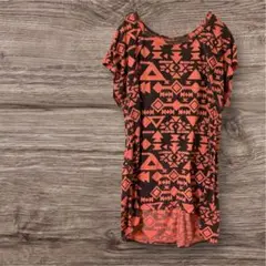 幾何学模様 半袖Tシャツ オレンジブラウン