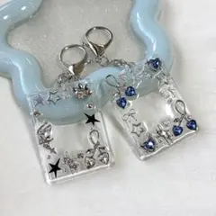 396♡ レジンデコ 証明写真サイズキーホルダー 黒×シルバー 星 y2k