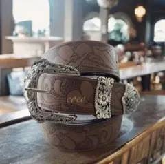 ベルト　ウエスタンベルト　ヴェンテージ　y2k ブラウン エンボス　花柄